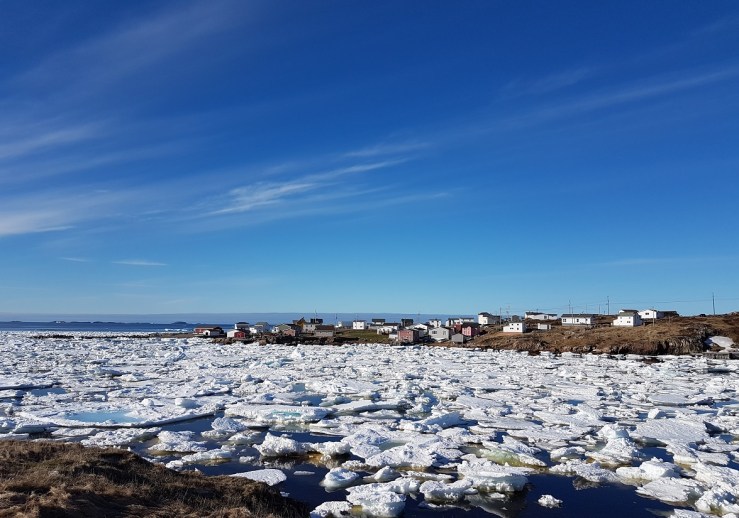 Vind og strøm fører isen fra Grønland inn i buktene på Fogo, Newfoundland, Canada.